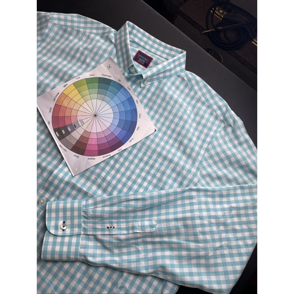 UNTUCKit XXL Button Aqua Blue Wrinkle Free Cotton Mens Long Sleeve Shirt